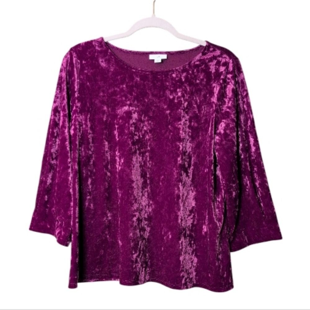 J. Jill Luxury Crushed Velvet A-Line Blouse - Dark Berry women's size Medium